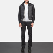 Men's Nashville Quilted Black Windbreaker Jacket - Lateral Side Profile View Showing Sleeve Cut &amp; Athletic Taper Fit