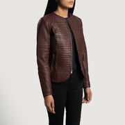 
Maroon Sheepskin Leather Biker Jacket - Back View Showing Tailored Shoulder Fit & Clean Hemline