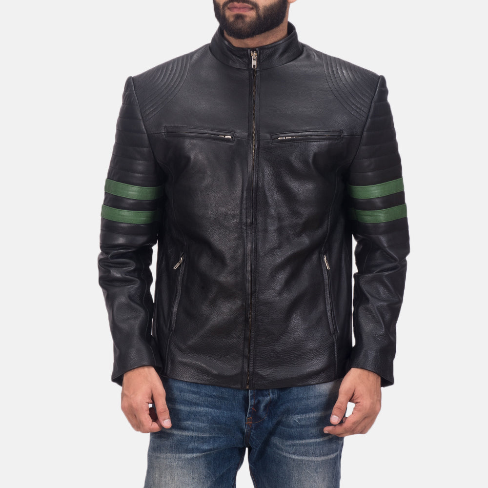 Night Trooper Leather Jacket in Black Cowhide Leather - Front Profile View &amp; Tailored Silhouette | Buy Online