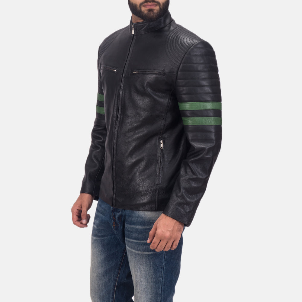 Black Cowhide Leather Biker Jacket - Back View Showing Tailored Shoulder Fit &amp; Clean Hemline