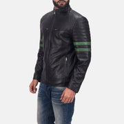 Black Cowhide Leather Biker Jacket - Back View Showing Tailored Shoulder Fit &amp; Clean Hemline