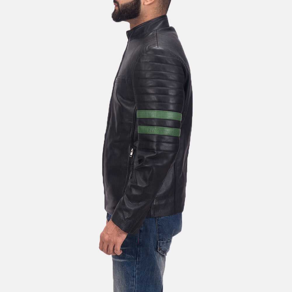 Night Trooper Leather Jacket - Lateral Side Profile View Showing Sleeve Cut &amp; Athletic Taper Fit