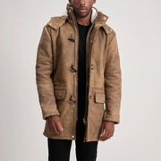 Tailored Rib Cuffs &amp; Hem Craftsmanship Construction Detail on Nolan Black Snuffed Leather Duffle Coat