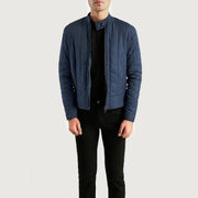 Men's Nyle Quilted Windbreaker Jacket in Navy Blue Nylon - Front Profile View &amp; Tailored Silhouette | Buy Online