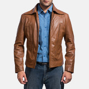 Old School Brown Leather Jacket in Brown Sheepskin Leather - Front Profile View &amp; Tailored Silhouette | Buy Online