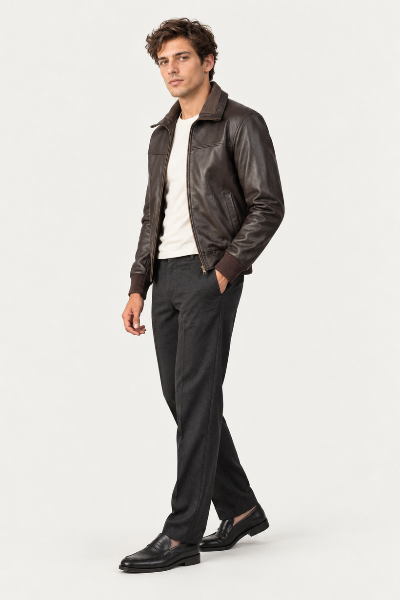 Air Rolf Brown Leather Bomber Jacket