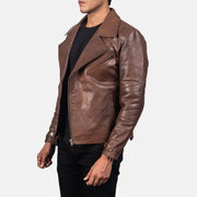 Styled Fit Perspective of Men's Raiden Black Leather Biker Jacket on Model - Natural Daylight Drape