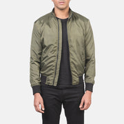 
Men's Ramon Green Bomber Jacket in Green Nylon - Front Profile View & Tailored Silhouette | Buy Online
