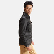 Black Sheepskin leather Jacket - Back View Showing Tailored Shoulder Fit &amp; Clean Hemline