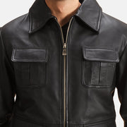 Raven Black Leather Jacket - Lateral Side Profile View Showing Sleeve Cut &amp; Athletic Taper Fit