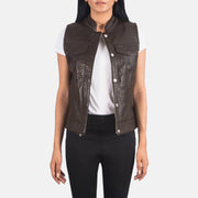 
Women's Rayne Moto Brown Leather Vest in Brown Sheepskin Leather - Front Profile View & Tailored Silhouette | Buy Online