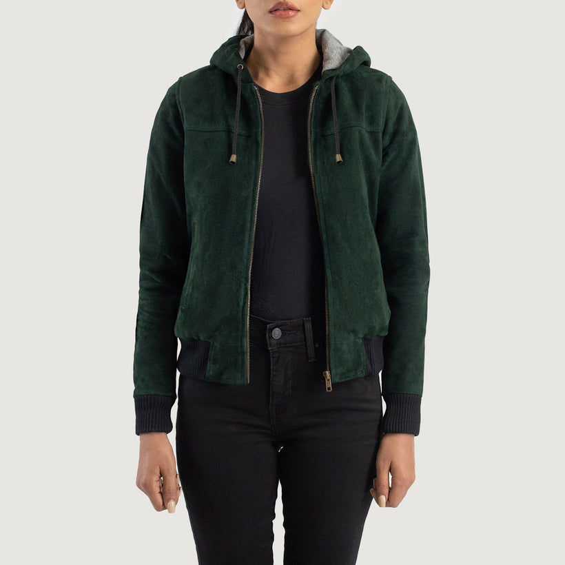 Rebella Hooded Leather Bomber Jacket