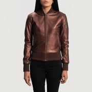 
Women's Reida Maroon Leather Bomber Jacket in Maroon Sheepskin Leather - Front Profile View & Tailored Silhouette | Buy Online