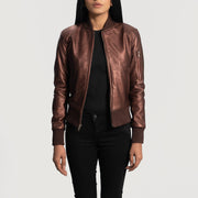 
Maroon Sheepskin Leather Bomber Jacket - Back View Showing Tailored Shoulder Fit & Clean Hemline