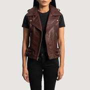Maroon Sheepskin Leather Biker Jacket - Back View Showing Tailored Shoulder Fit &amp; Clean Hemline