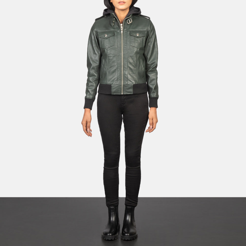 Roslyn Hooded Leather Bomber Jacket – alternate product view 3