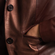 Authentic Sheepskin Leather with Aniline Finish Grain Texture &amp; Heavy-Duty Seam Stitching Detail
