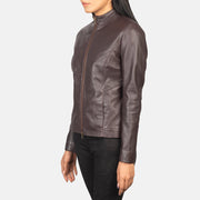 Maroon Sheepskin Leather Biker Jacket - Back View Showing Tailored Shoulder Fit &amp; Clean Hemline