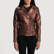 Women's Rumy Maroon Leather Biker Jacket in Maroon Sheepskin Leather - Front Profile View &amp; Tailored Silhouette | Buy Online