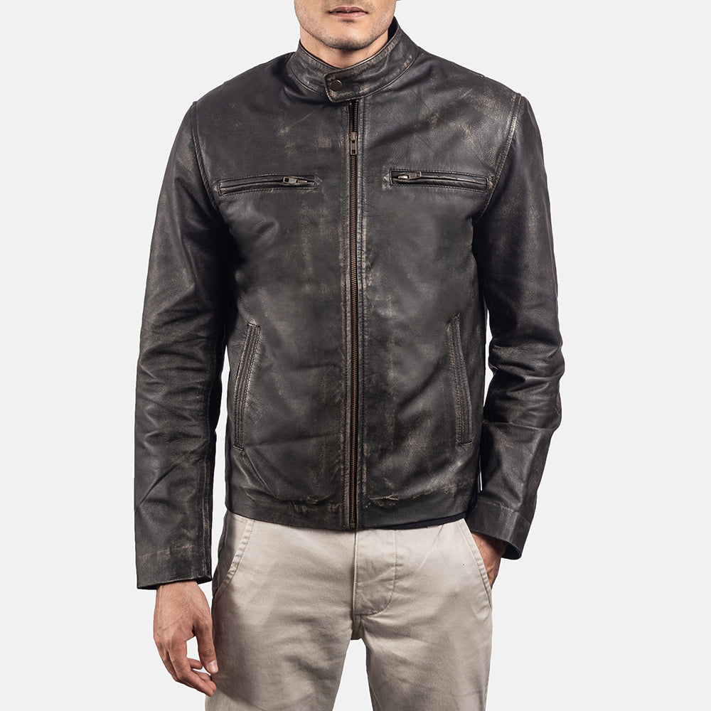 Rustic Leather Biker Jacket – alternate product view 3