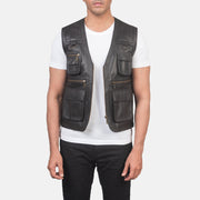Men's Safari Brown Leather Vest in Brown Sheepskin Leather - Front Profile View &amp; Tailored Silhouette | Buy Online