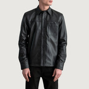 Scout Black Leather Shirt - Lateral Side Profile View Showing Sleeve Cut &amp; Athletic Taper Fit