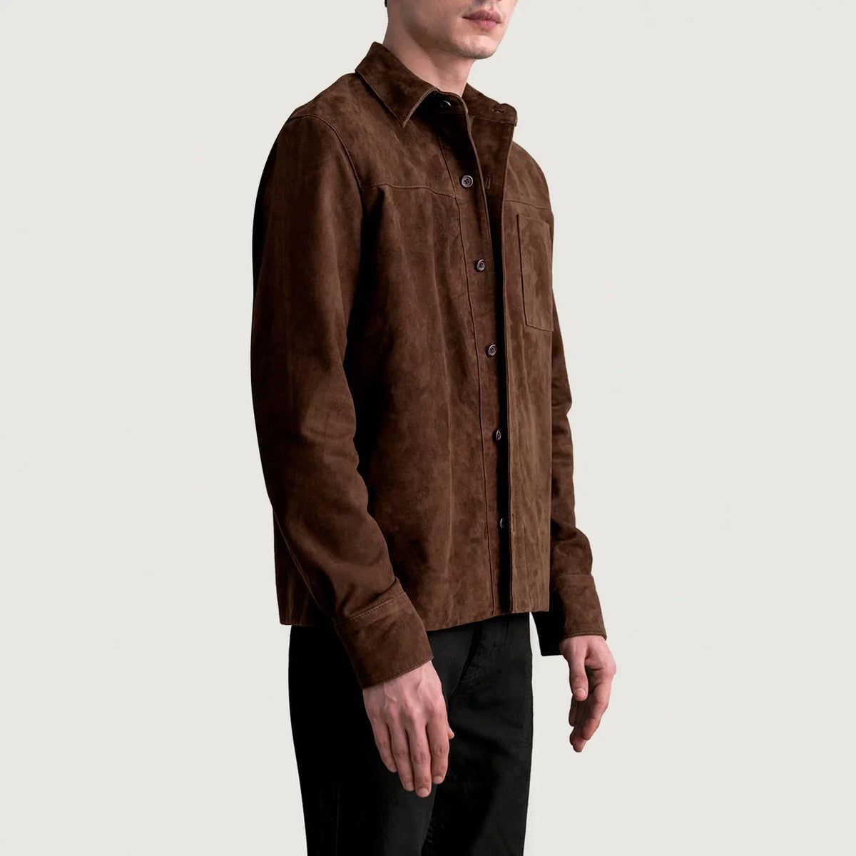 Brown Goatskin suede Jacket - Back View Showing Tailored Shoulder Fit &amp; Clean Hemline