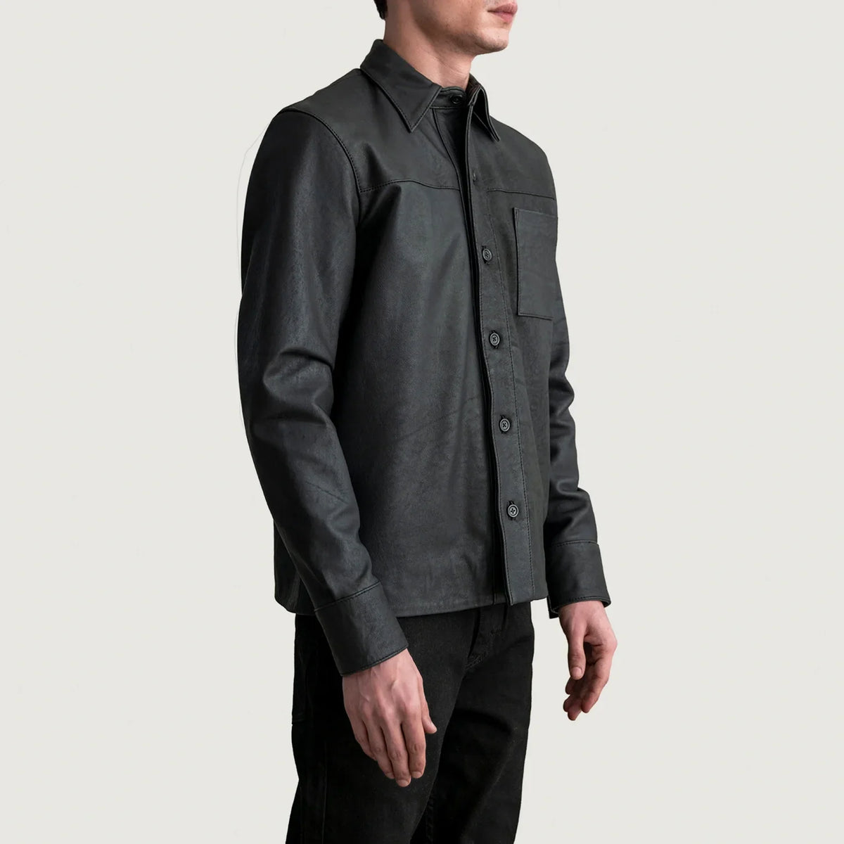 
Tumbled Black Sheepskin leather Jacket - Back View Showing Tailored Shoulder Fit & Clean Hemline