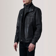Sean Black Snuffed Classic Jacket For Men - Lateral Side Profile View Showing Sleeve Cut &amp; Athletic Taper Fit