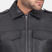 Black Calfskin leather Jacket - Back View Showing Tailored Shoulder Fit &amp; Clean Hemline