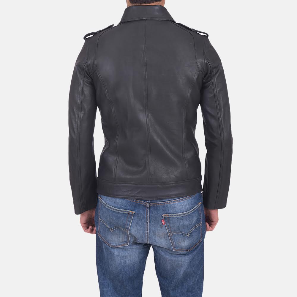 Sergeant Black Leather Jacket - Lateral Side Profile View Showing Sleeve Cut &amp; Athletic Taper Fit