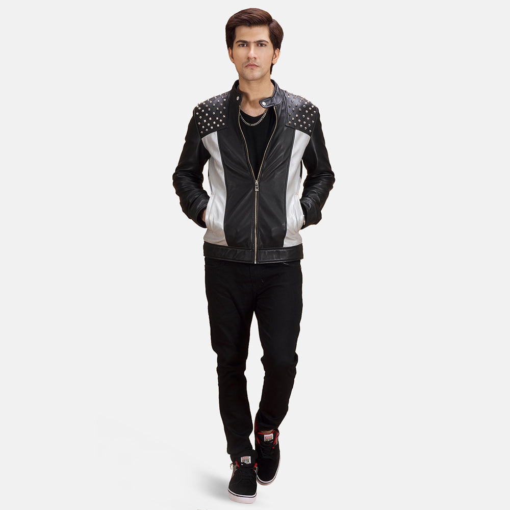 Shapron Studded Leather Biker Jacket - Lateral Side Profile View Showing Sleeve Cut &amp; Athletic Taper Fit