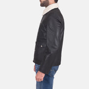 Black Goatskin Leather Aviator Jacket - Back View Showing Tailored Shoulder Fit &amp; Clean Hemline