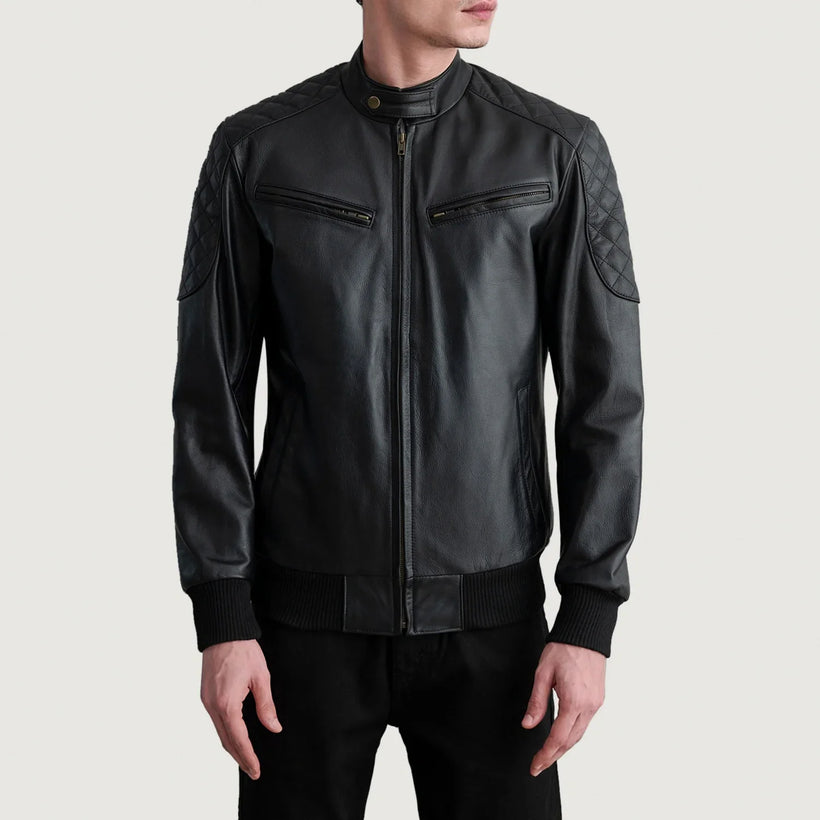 Men's Sven Mocha Suede Bomber Jacket in Dark Brown Goatskin Suede - Front Profile View & Tailored Silhouette | Buy Online