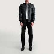 Close-Up Detail of Band with Snap Button &amp; Zipper Hardware on Men's Sven Mocha Suede Bomber Jacket