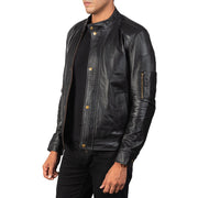 Black Sheepskin Leather Biker Jacket - Back View Showing Tailored Shoulder Fit &amp; Clean Hemline