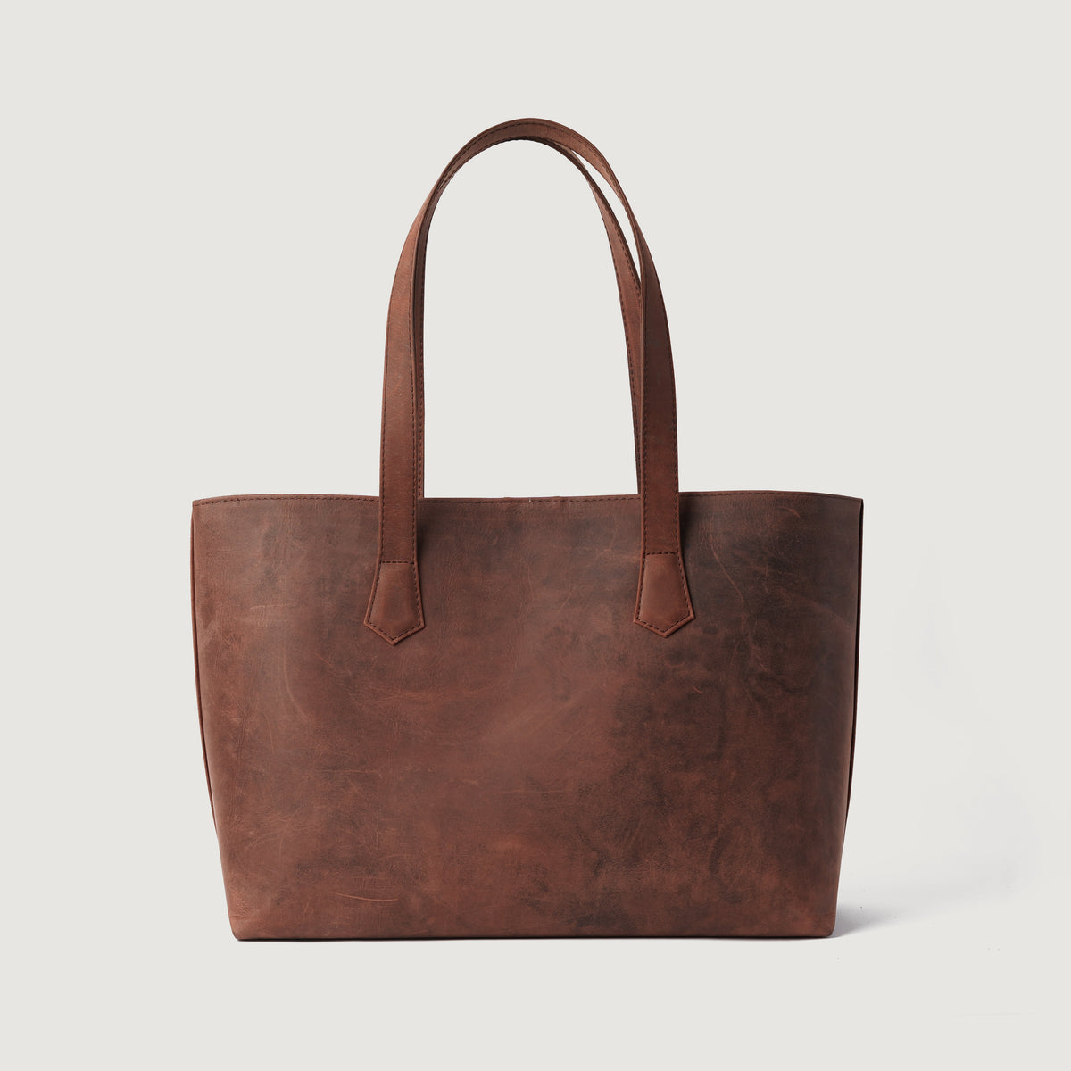 
The Bianca Vintage Distressed Brown Leather Tote Bag For Women - Structured Side Profile Showing Gusset Depth & Expansion Capacity
