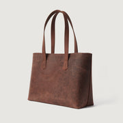 
Solid Antique Brass Hardware & Heavy-Duty Dual Zipper Detail on The Bianca Vintage Distressed Brown Leather Tote Bag For Women