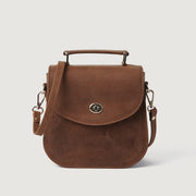 
The Sandra Vintage Tan Leather Saddle Bag For Women in Tan Full Grain Naturally Milled Cowhide Leather. - Full Exterior Front Profile View | Buy Online