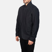 Black Synthetic Wool Winter Jacket - Back View Showing Tailored Shoulder Fit &amp; Clean Hemline