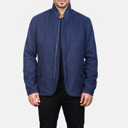 Men's Thomas Blue Wool Jacket in Navy Blue Synthetic Wool - Front Profile View &amp; Tailored Silhouette | Buy Online