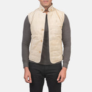 Men's Tony Off-White Suede Vest in Off-White Goatskin Suede - Front Profile View &amp; Tailored Silhouette | Buy Online