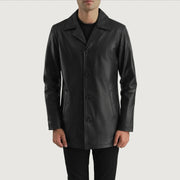 Men's Urban Slate Black Leather Coat in Black Cowhide (Lt-071) Leather - Front Profile View &amp; Tailored Silhouette | Buy Online