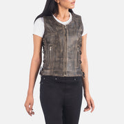 Distressed Brown Goatskin Leather Biker Jacket - Back View Showing Tailored Shoulder Fit &amp; Clean Hemline
