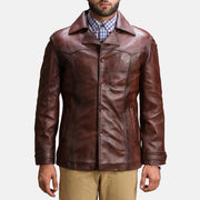 Men's Vincent Alley Brown Leather Jacket in Brown Sheepskin Leather - Front Profile View &amp; Tailored Silhouette | Buy Online