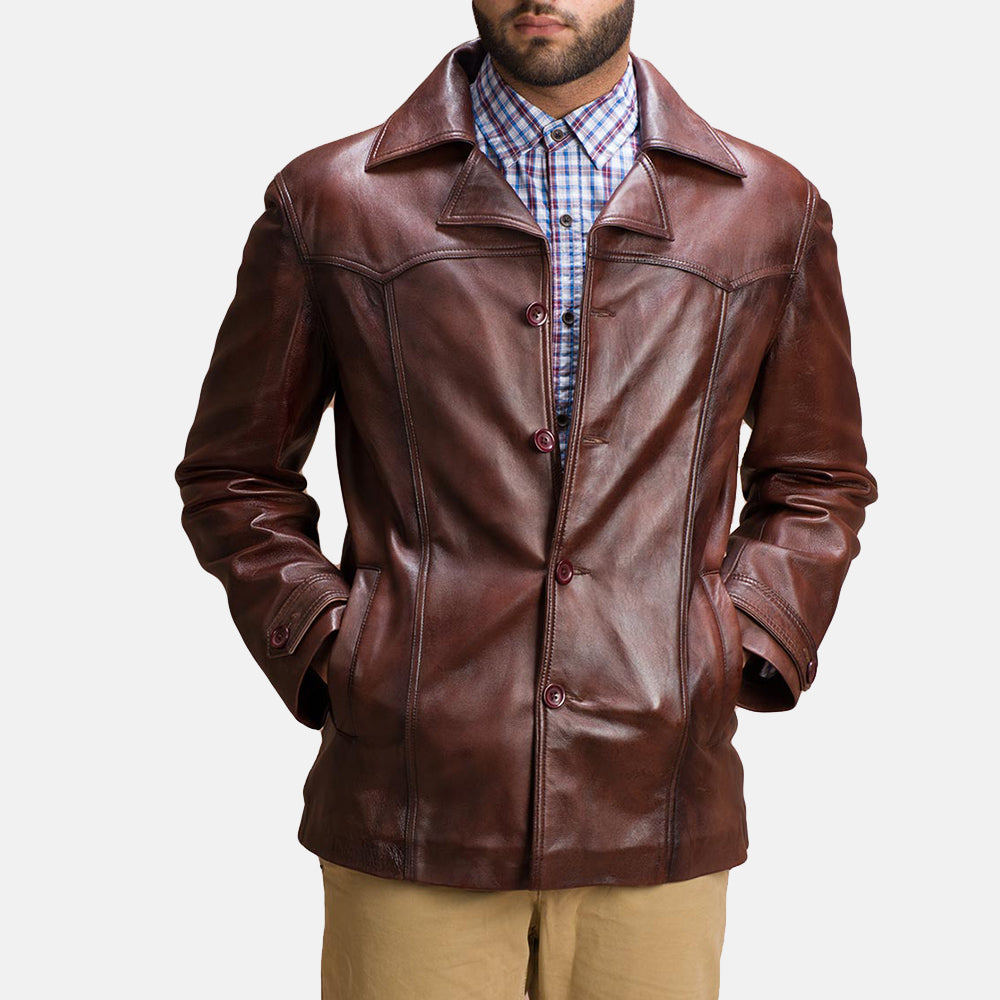 Brown Sheepskin leather Coat - Back View Showing Tailored Shoulder Fit &amp; Clean Hemline