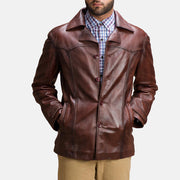 Brown Sheepskin leather Coat - Back View Showing Tailored Shoulder Fit &amp; Clean Hemline