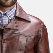 Men's Vincent Alley Brown Leather Jacket - Lateral Side Profile View Showing Sleeve Cut &amp; Athletic Taper Fit