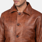 Waffle Brown Leather Jacket - Lateral Side Profile View Showing Sleeve Cut &amp; Athletic Taper Fit