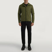 
Wesley Green Hooded Windbreaker Jacket - Lateral Side Profile View Showing Sleeve Cut & Athletic Taper Fit